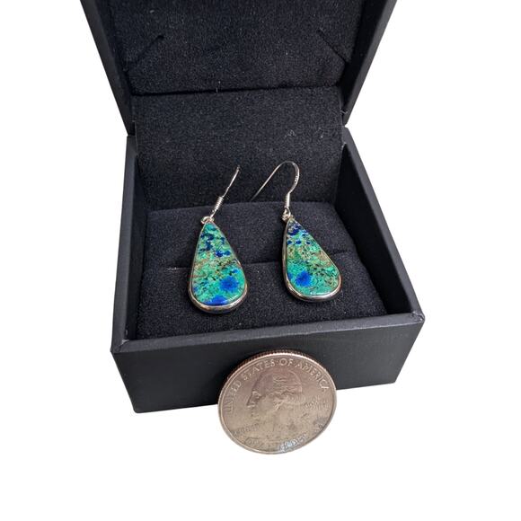 Bluebird Azurite Sterling Silver Teardrop Earrings | Natural Stone | 925 Hooks - Picture 1 of 3
